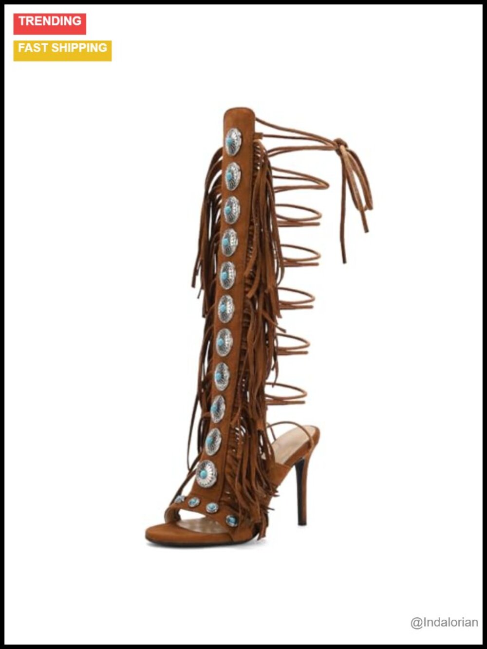 Open Toe Lace Up Fringe Gladiator Heels Suede Cowgirl Stiletto